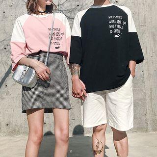 Color Panel Lettering 3/4 Sleeve T-shirt