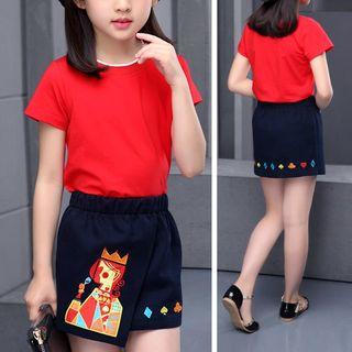 Set: Plain Short-sleeve T-shirt + Embroidered Skort