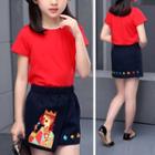 Set: Plain Short-sleeve T-shirt + Embroidered Skort