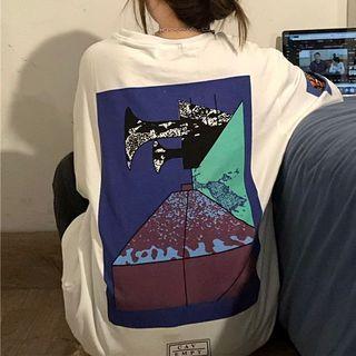 Long-sleeve Print Oversized T-shirt