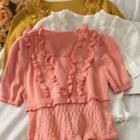 Ruffled-trim Crop Knit Top In 5 Colors