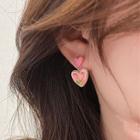 Heart Sterling Silver Dangle Earring Eh1465 - 1 Pair - Pink - One Size