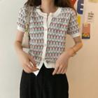 Short-sleeve Jacquard Knit Top White - One Size