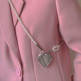 Heart Pendant Faux Pearl Waist Chain White - One Size