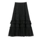 Sequined Mesh Tiered Midi Skirt
