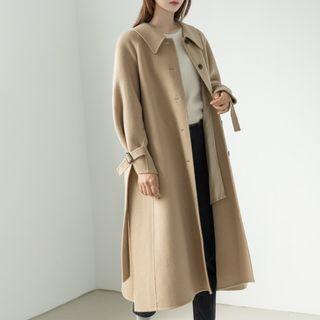 Handmade Belt-cuff Long Coat Beige - One Size