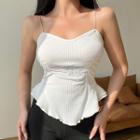 Embroidered Shirred Ribbed Camisole Top