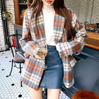 Faux-fur Lined Plaid Jacket Check - One Size