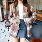 Faux-fur Lined Plaid Jacket Check - One Size