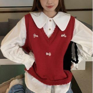 Collared Blouse / V-neck Sweater Vest