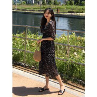 Wrap-front Patterned Chiffon Long Dress