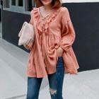 Lace-up Ruffled Blouse Pink - One Size