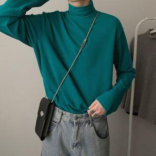 Mock-neck Plain Fleece Long-sleeve Top