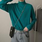 Mock-neck Plain Fleece Long-sleeve Top