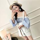 Set: 3/4-sleeve Off Shoulder Top + Strapped A-line Skirt