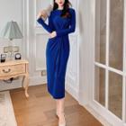 Plain Twisted Midi Bodycon Dress