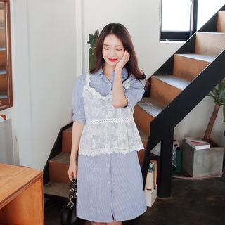 Set: Lace Camisole Top + Stripe Shirtdress