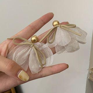 Petal Mesh Fringed Earring 1 Pair - Silver Needle - White & Gold - One Size