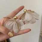 Petal Mesh Fringed Earring 1 Pair - Silver Needle - White & Gold - One Size