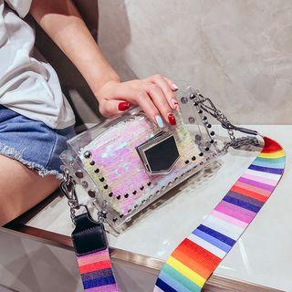 Studded Pvc Crossbody Bag With Sequined Pouch