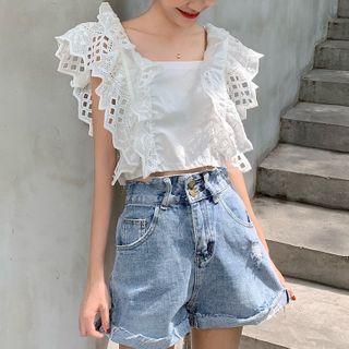 Perforated Panel Bow-back Cropped Blouse