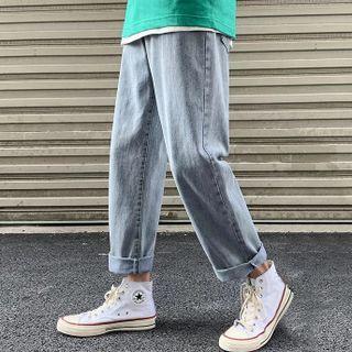Drawstring Fleece Wide-leg Jeans