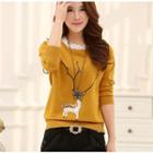 Frill Trim Deer Sequined Sweater
