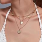 Disc & Leaf Pendant Layered Alloy Necklace