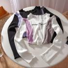 Long-sleeve Letter Embroidered Cold-shoulder T-shirt