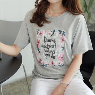 Sequined-panel Lettering T-shirt