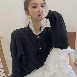 Lace Panel Button Jacket Black - One Size