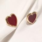 Heart Stud Earring 1 Pair - S925 Silver - Gold & Red - One Size