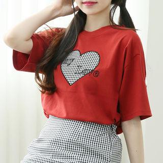 Gingham Heart Appliqu  T-shirt