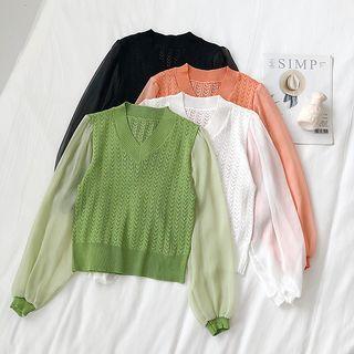 Cutout Chiffon Panel Long-sleeve Top