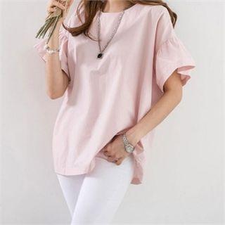 Short-sleeve Frill-cuff Linen Top