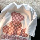 Elbow-sleeve Checkered Bear T-shirt