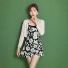 Set: Spaghetti Strap Floral Swimdress + Cover-up Jacket