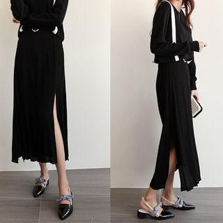 Slit-side Belted Long Skirt