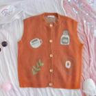 Printed Button-up Sweater Vest Tangerine - One Size