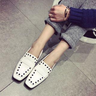 Square-toe Studded Loafers