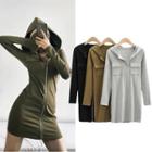 Long Sleeve Zip Bodycon Hooded Dress
