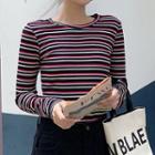 Long-sleeve Striped Top Stripe - Black & Red - One Size