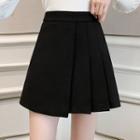 Woolen Mini A-line Pleated Skirt