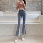 High Waist Washed Cropped Flared Jeans