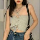 Lace-up Cropped Knit Camisole Top Light Gray - One Size