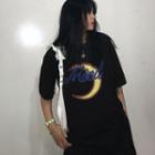 Short-sleeve Lettering Moon T-shirt