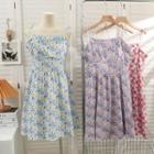 Ribbon-strap Sleeveless Floral Mini Dress