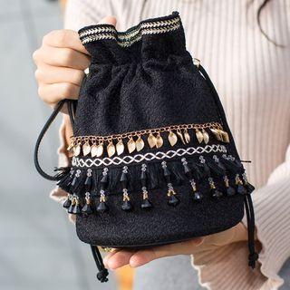 Embellished Drawstring Bucket Shoulder Bag