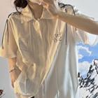 Short Sleeve Drawstring Button-up Shirt