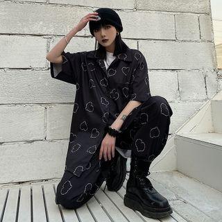 Short-sleeve Heart Print Shirt / Pants